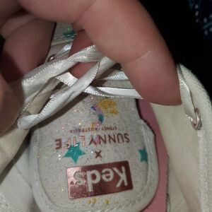 Keds Womens White Sneakers with Pink Accents and Glitter And Unicorns